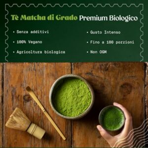 NaturaleBio Tè Verde Matcha Biologico in Polvere 100g. Grado Premium. The Matcha Prodotto in Giappone. Ideale da Bere, per i Dolci, Frullati, Tè freddo, nel Latte e come ingrediente - Image 3
