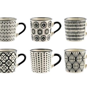 H&H Vhera Set 6 Tazzine Caffè in Stoneware (85 ml) – Eleganti Tazzine Bianco/Nero con Decorazioni Geometriche e Floreali –... - Image 2