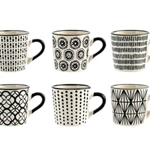 H&H Vhera Set 6 Tazzine Caffè in Stoneware (85 ml) – Eleganti Tazzine Bianco/Nero con Decorazioni Geometriche e Floreali –... - Image 3