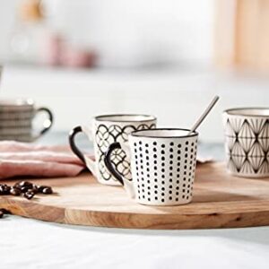 H&H Vhera Set 6 Tazzine Caffè in Stoneware (85 ml) – Eleganti Tazzine Bianco/Nero con Decorazioni Geometriche e Floreali –... - Image 4
