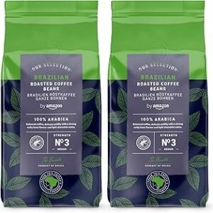 by Amazon Caffè in Grani Brasiliano, Tostatura Media, 1kg (2 Confezioni da 500g) - Certificato Rainforest Alliance - Image 1