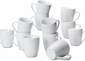 Amazon Basics tazze in porcellana, confezione da 12, 355 ml, Bianco