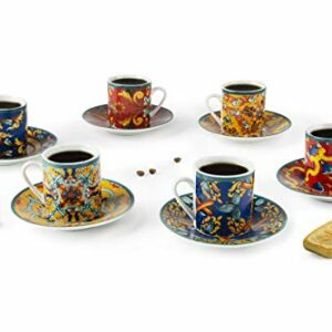 Excelsa , Porcellana, Set 6 tazzine da caffè Trinacria con piattino, multicolore - Image 4