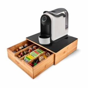 Avilia Porta Cialde in Bambù con Cassetto e Ripiano in Vetro – Organizer per Cialde, Capsule e Tisane – Porta Capsule Caffè, - Image 3