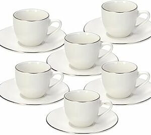 Tognana Fascetta Oro, confezione 6 tazze caffè con piattino, porcellana, bianco - Image 1