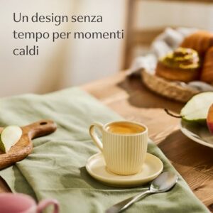 Cosumy Tazzine Caffe Espresso Moderne con Piattino - 6 Tazze 90ml con Manico - Unico disegno a righe - Ceramica Colorate O... - Image 4