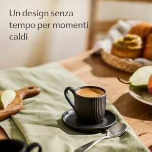 Cosumy Tazzine Caffe Espresso Moderne con Piattino - 6 Tazze 90ml con Manico - Unico disegno a righe - Ceramica Nero Opaca... - Image 4