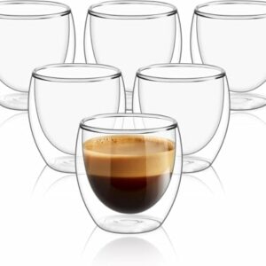 Tazzine Caffe Vetro, 6 Pezzi Tazza Doppio Vetro 80ml Set, Lavabili Trasparenti Bicchieri per Cappuccino Strato Latte tè Ma... - Image 3