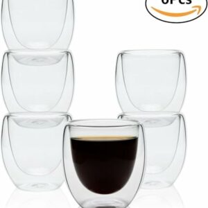 Tazzine Caffe Vetro, 6 Pezzi Tazza Doppio Vetro 80ml Set, Lavabili Trasparenti Bicchieri per Cappuccino Strato Latte tè Ma... - Image 4