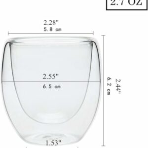 Tazzine Caffe Vetro, 6 Pezzi Tazza Doppio Vetro 80ml Set, Lavabili Trasparenti Bicchieri per Cappuccino Strato Latte tè Ma... - Image 5