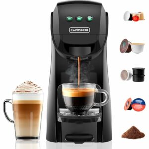 Warriors1 Macchina da Caffè a Capsule 5 in 1 per Nespresso, Lavazza A Modo Mio, Espresso Point, Dolce Gusto e Caffè Macinato, - Image 1