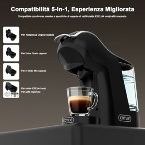 Macchina da caffè a capsule, per Nespresso, per Dolce Gusto, capsule A Modo Mio, caffè in polvere (44 mm) e caffè macinato, c - Image 5