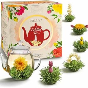 Creano Set Regalo Fiori di Tè - FLOWER DESIGN - Tè Fiorito Raccolta Primaverile con Teiera in Vetro da 500 ml & 6x Tè Bianc… - Image 1