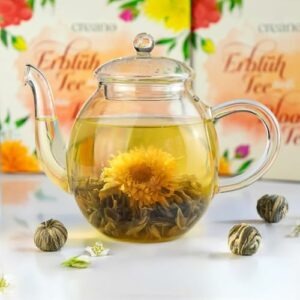 Creano Set Regalo Fiori di Tè - FLOWER DESIGN - Tè Fiorito Raccolta Primaverile con Teiera in Vetro da 500 ml & 6x Tè Bianc… - Image 4