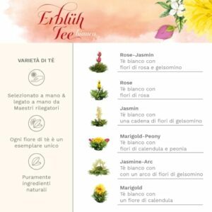 Creano Set Regalo Fiori di Tè - FLOWER DESIGN - Tè Fiorito Raccolta Primaverile con Teiera in Vetro da 500 ml & 6x Tè Bianc… - Image 5