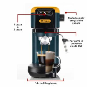 Ariete 1399 Macchina da caffè espresso Mango Yellow, Per polvere e cialde ESE, 1300 W, Capacità 1,1L, 15 bar di pressione, Fi - Image 4