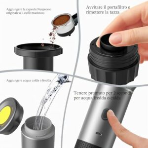 Vunzo Macina Caffe' Elettrico Portatile Macchina caffè capsule auto-riscaldamento con USB-C, Macchina Da Caffè Portatile Caps - Image 4